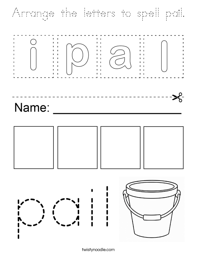Arrange the letters to spell pail. Coloring Page