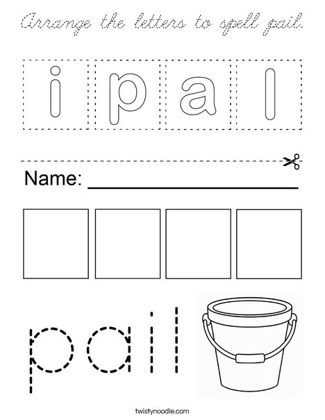 Arrange the letters to spell pail. Coloring Page
