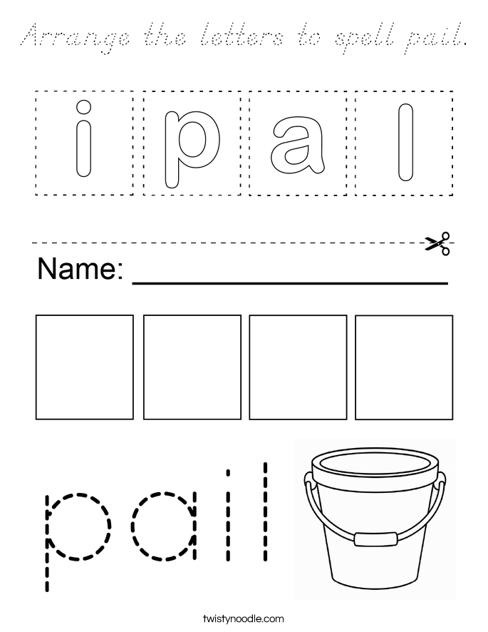 Arrange the letters to spell pail. Coloring Page