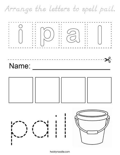 Arrange the letters to spell pail. Coloring Page