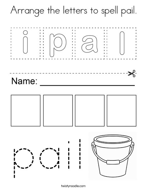 Arrange the letters to spell pail. Coloring Page