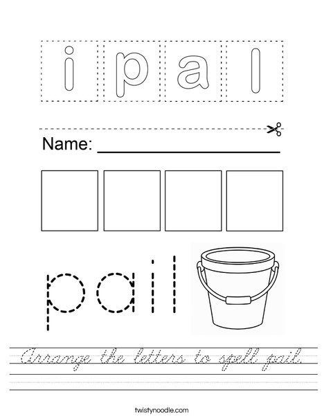 Arrange the letters to spell pail. Worksheet