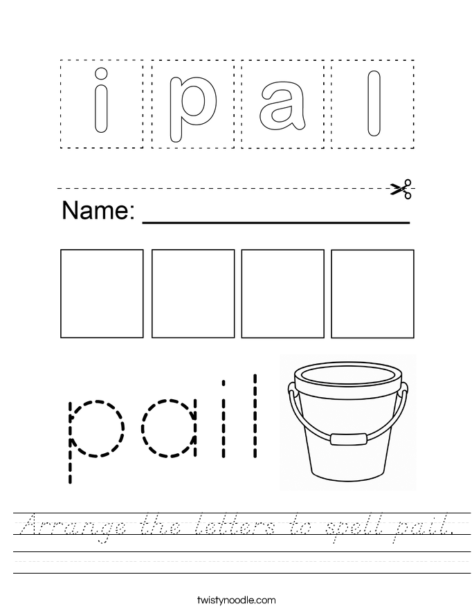 Arrange the letters to spell pail. Worksheet