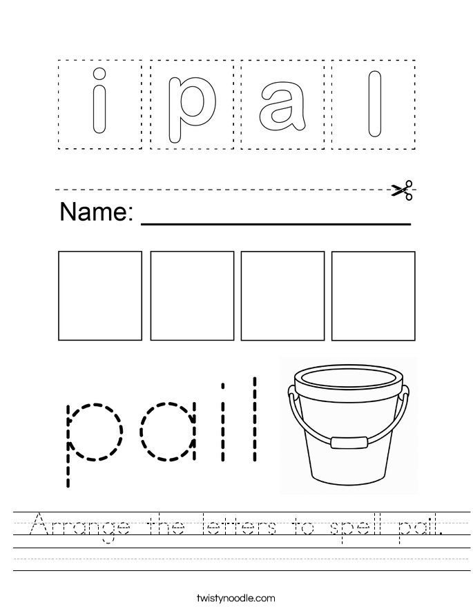 Arrange the letters to spell pail. Worksheet