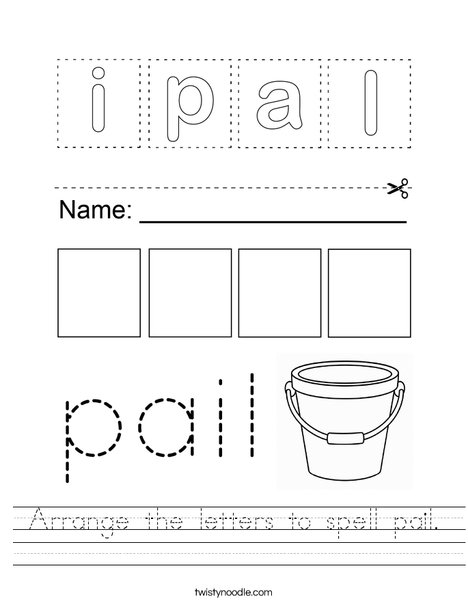 Arrange the letters to spell pail. Worksheet