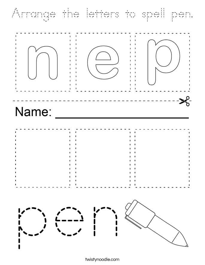 Arrange the letters to spell pen. Coloring Page