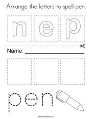 Arrange the letters to spell pen Coloring Page
