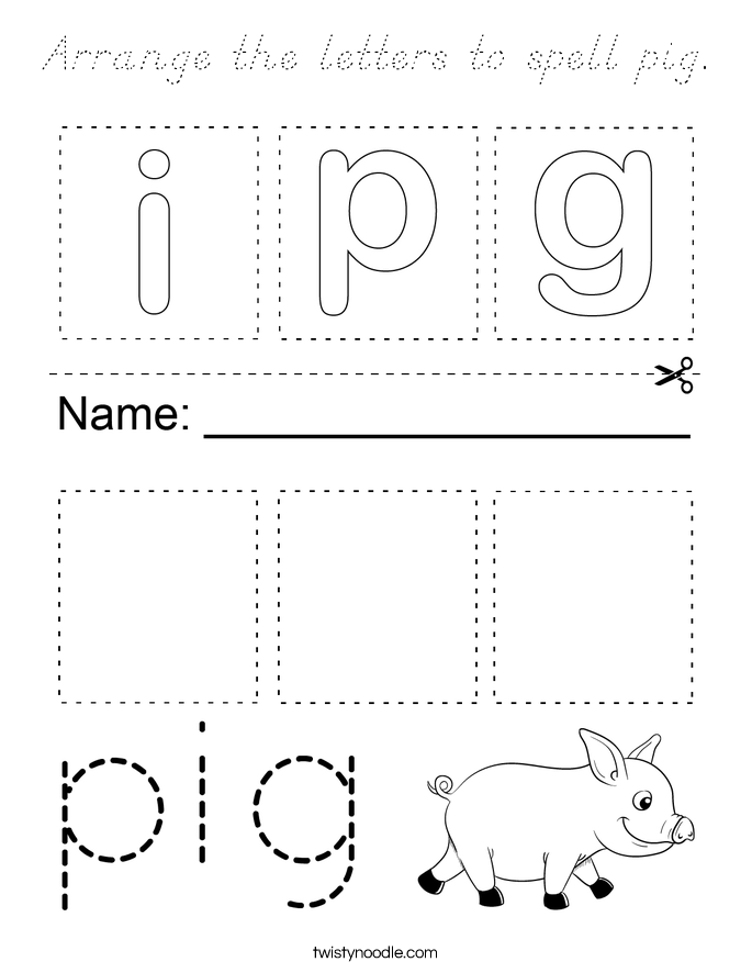 Arrange the letters to spell pig. Coloring Page