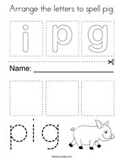 Arrange the letters to spell pig Coloring Page