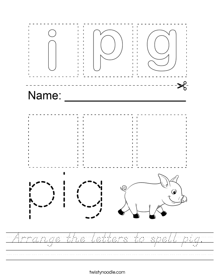 Arrange the letters to spell pig. Worksheet