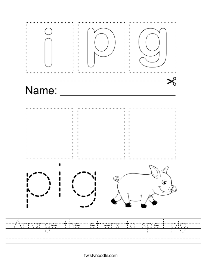 Arrange the letters to spell pig. Worksheet