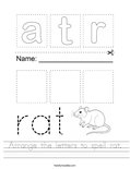 Arrange the letters to spell rat. Worksheet