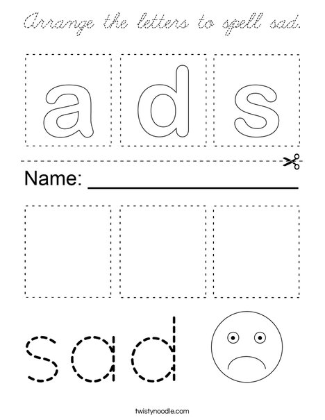 Arrange the letters to spell sad. Coloring Page