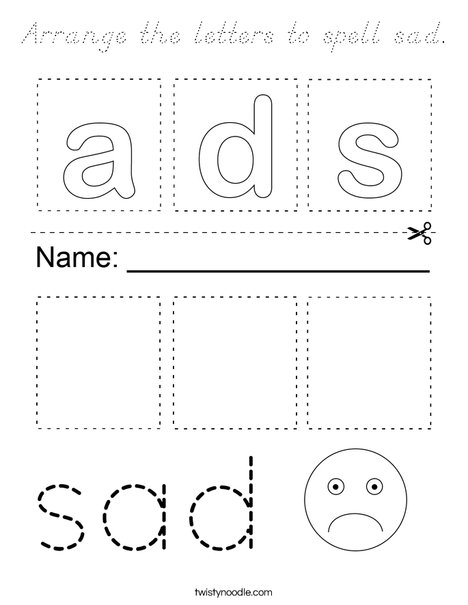 Arrange the letters to spell sad. Coloring Page