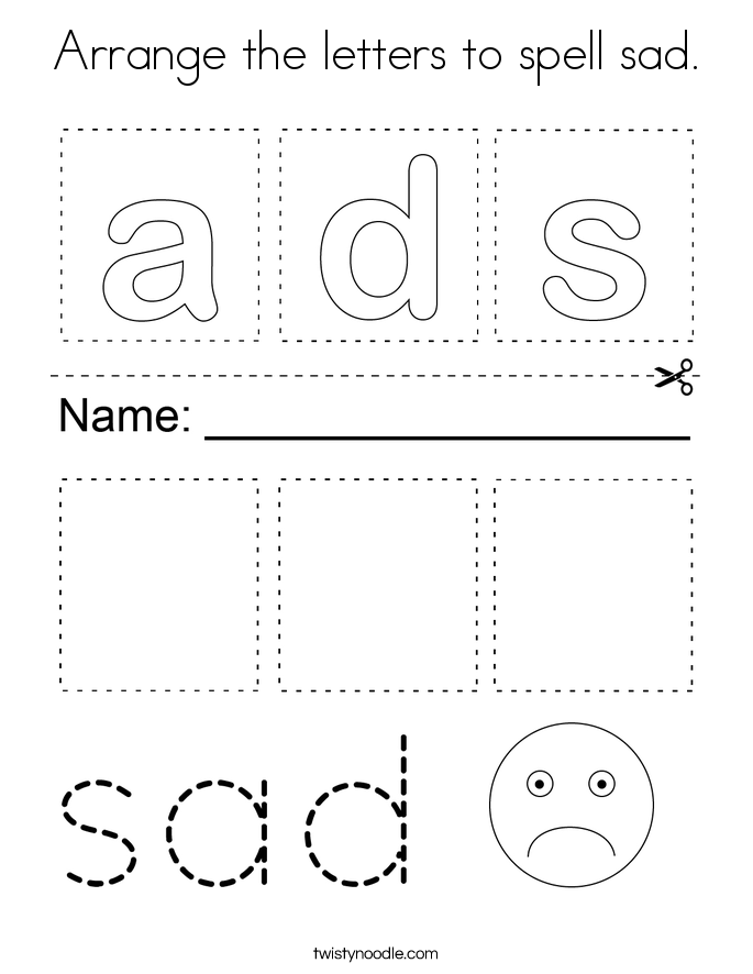 Arrange the letters to spell sad. Coloring Page