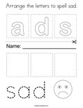 Arrange the letters to spell sad. Coloring Page