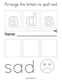 Arrange the letters to spell sad Coloring Page