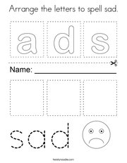 Arrange the letters to spell sad Coloring Page