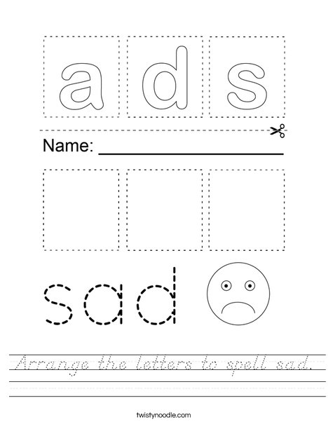 Arrange the letters to spell sad. Worksheet
