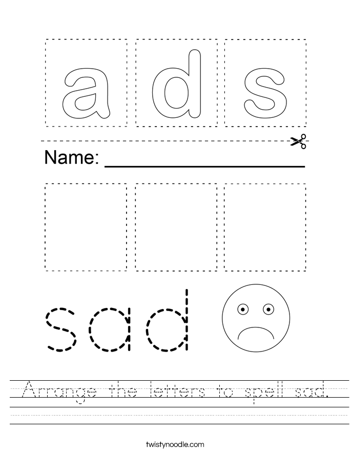 Arrange the letters to spell sad. Worksheet