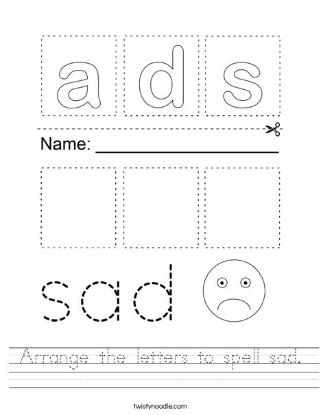 Arrange the letters to spell sad. Worksheet