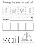 Arrange the letters to spell sail Coloring Page