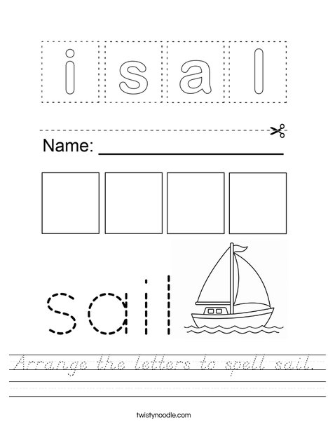 Arrange the letters to spell sail. Worksheet