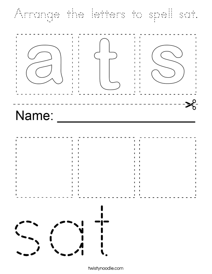Arrange the letters to spell sat. Coloring Page