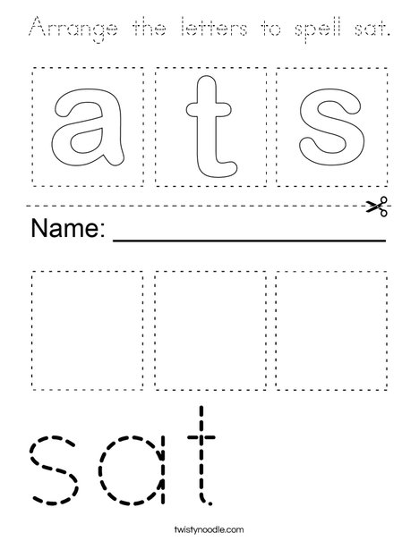Arrange the letters to spell sat. Coloring Page