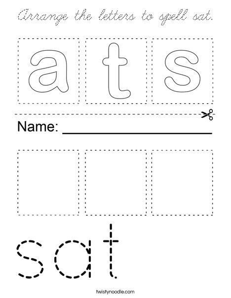 Arrange the letters to spell sat. Coloring Page