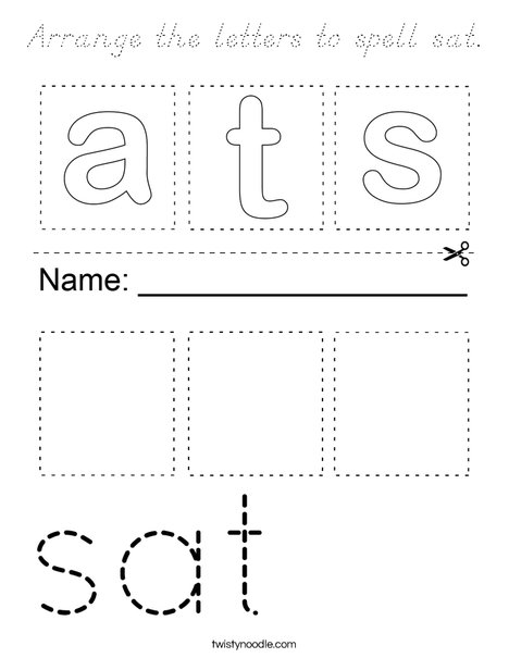 Arrange the letters to spell sat. Coloring Page