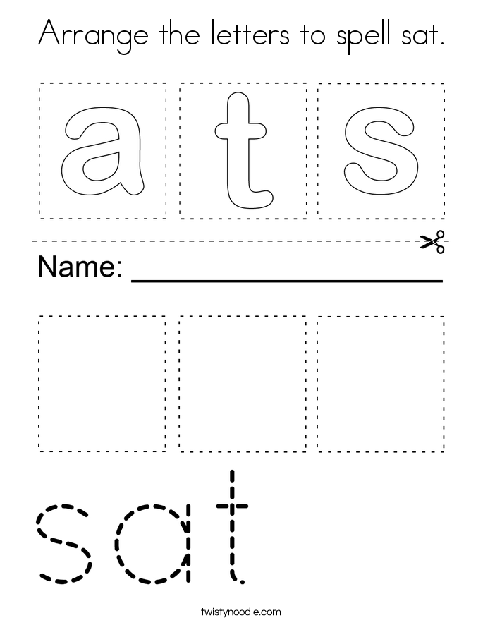 Arrange the letters to spell sat. Coloring Page
