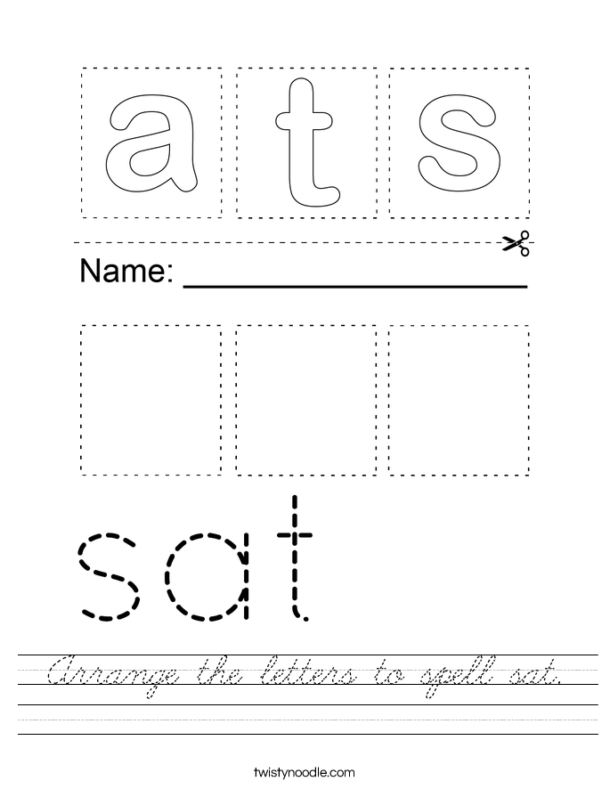 Arrange the letters to spell sat. Worksheet