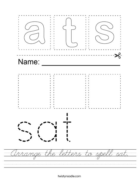 Arrange the letters to spell sat. Worksheet
