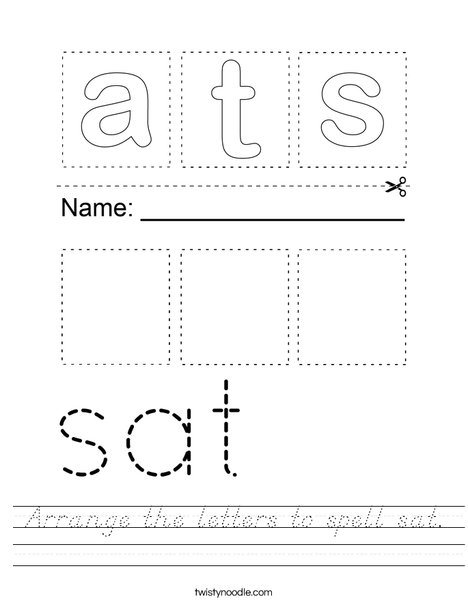 Arrange the letters to spell sat. Worksheet