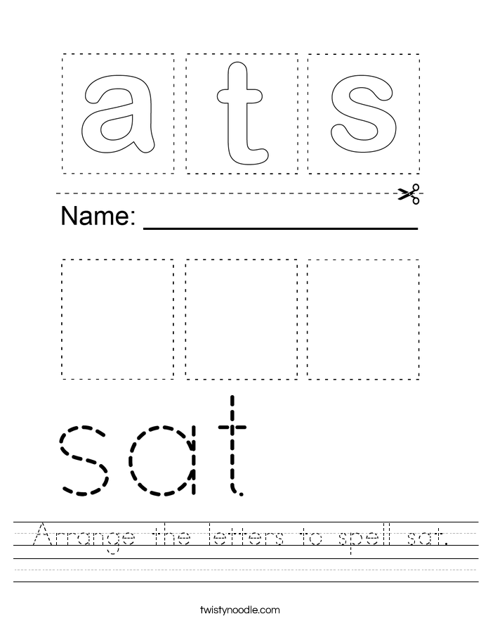 Arrange the letters to spell sat. Worksheet