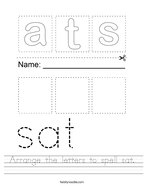 Arrange the letters to spell sat Handwriting Sheet