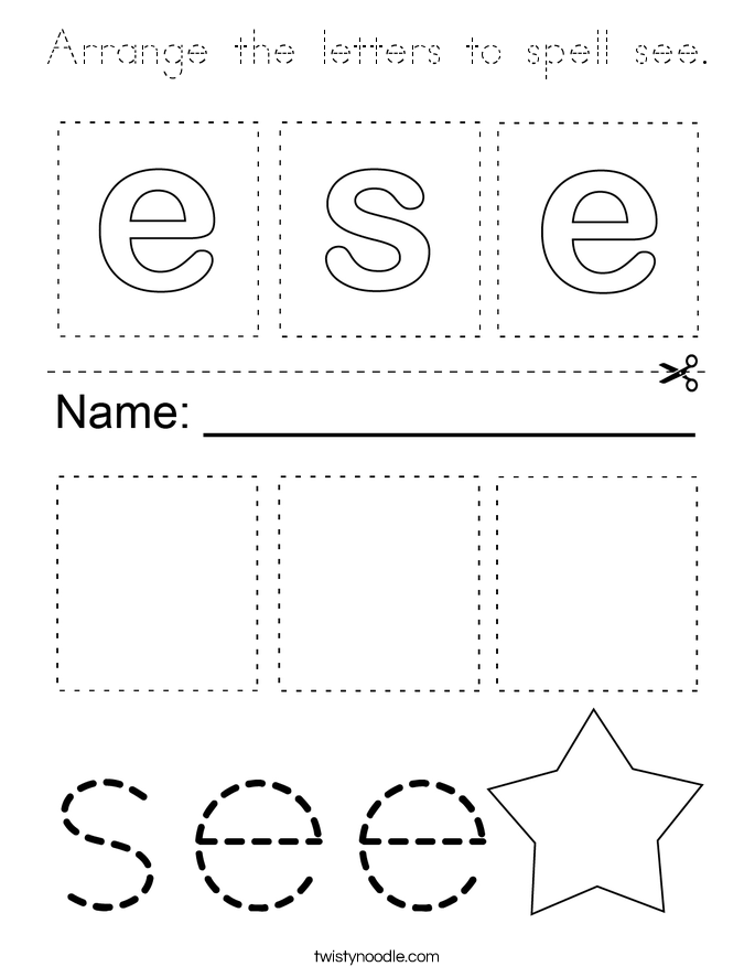 Arrange the letters to spell see. Coloring Page
