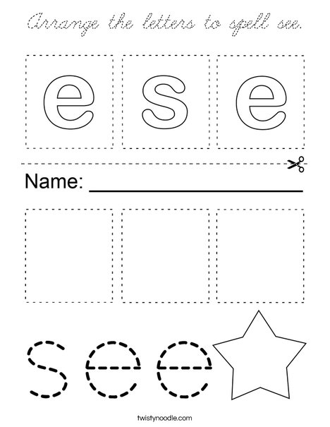 Arrange the letters to spell see. Coloring Page