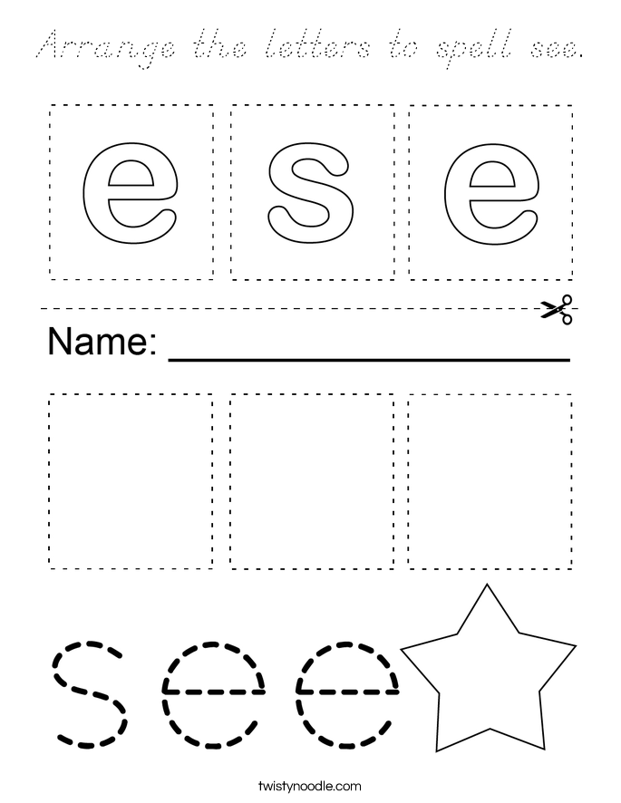 Arrange the letters to spell see. Coloring Page