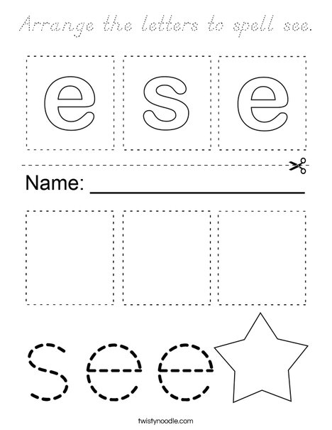 Arrange the letters to spell see. Coloring Page
