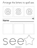 Arrange the letters to spell see. Coloring Page