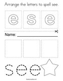 Arrange the letters to spell see Coloring Page