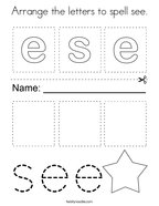 Arrange the letters to spell see Coloring Page