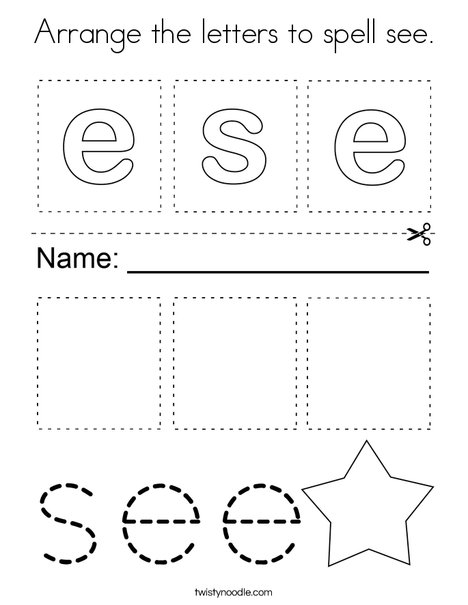 Arrange the letters to spell see. Coloring Page