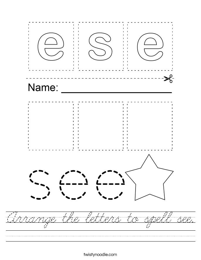 Arrange the letters to spell see. Worksheet