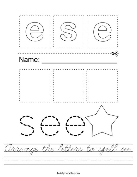 Arrange the letters to spell see. Worksheet