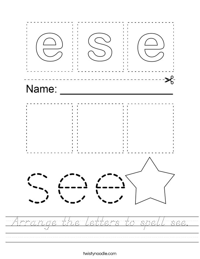 Arrange the letters to spell see. Worksheet
