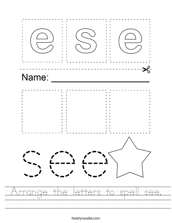 Arrange the letters to spell see. Worksheet