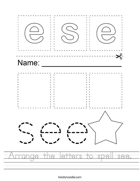 Arrange the letters to spell see. Worksheet